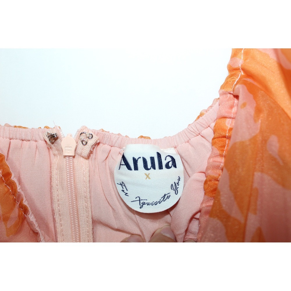Arula women's dress size XL Sonya orange organza floral mini puff sleeve summer - Picture 7 of 12